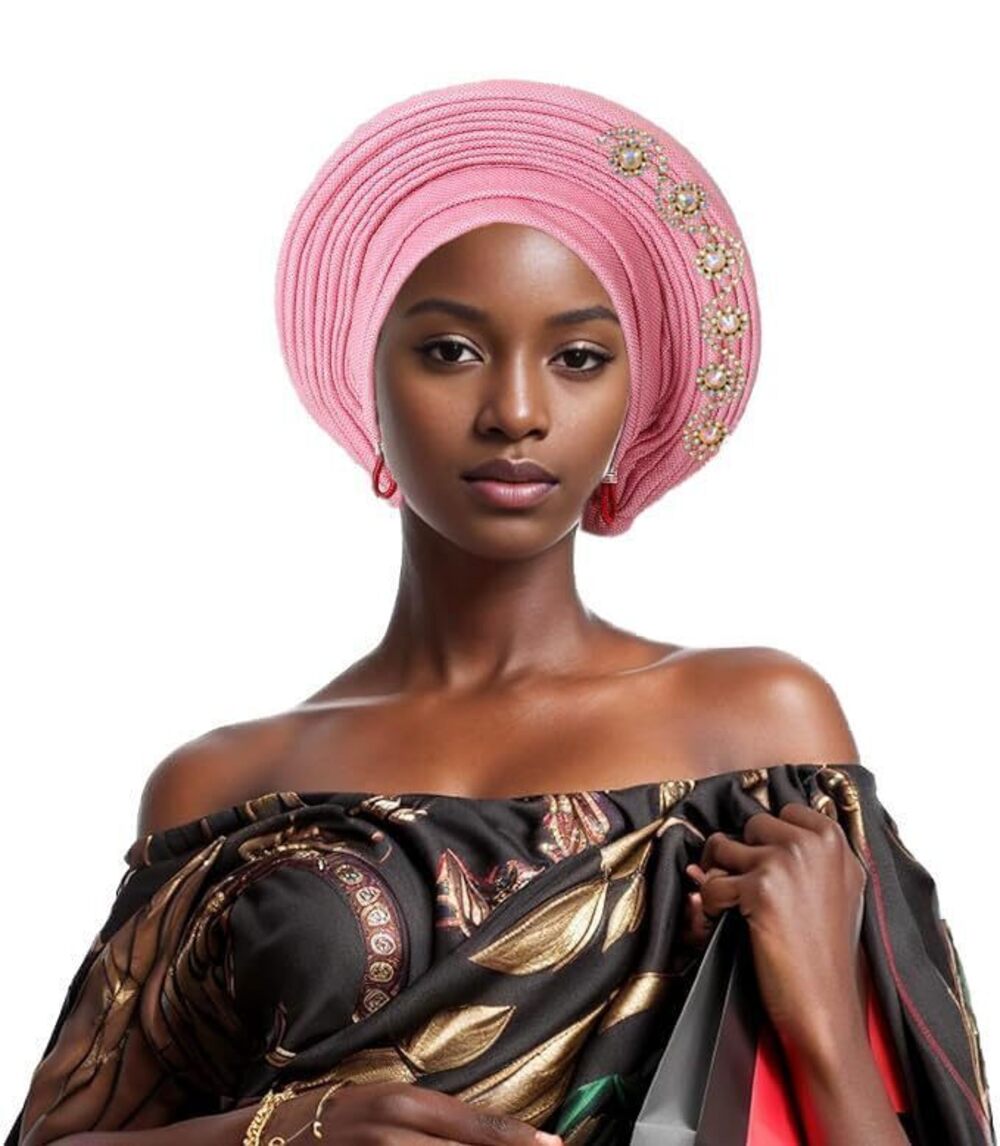1730 Elegant African Auto Gele Turban Cap Nigeria Wedding Aso Oke Gele